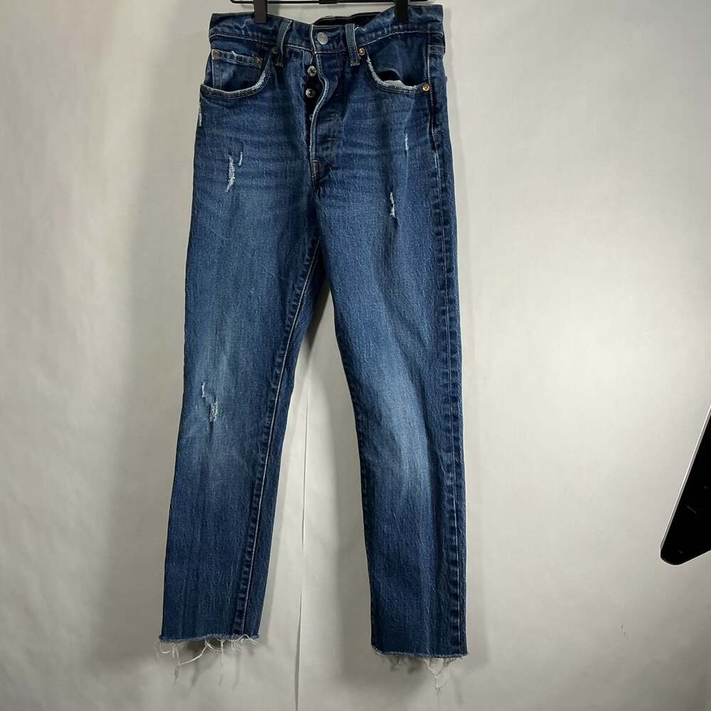 Levi's 501 High Rise Distressed Cropped Button Fly Straight Leg Jeans